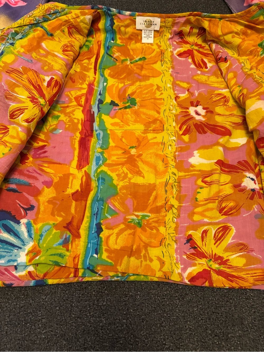 Vintage Sandy Starkman Patchwork Floral Cardigan Sweater Jacket Size M - Picture 9 of 12